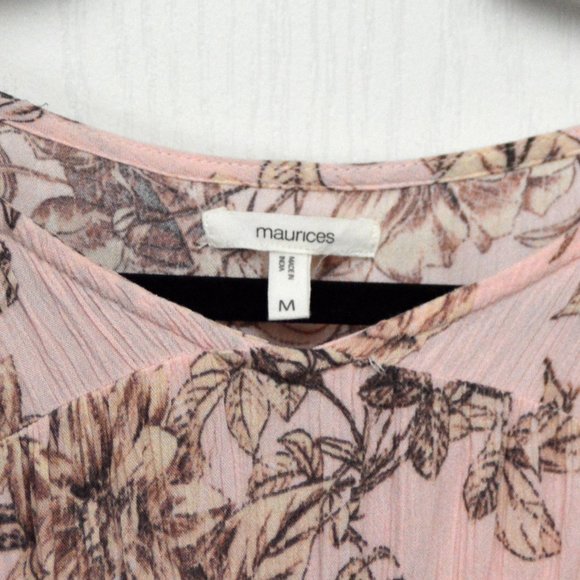 Maurices Pink Floral Ruffle Sleeve Blouse, Medium - Picture 4 of 6